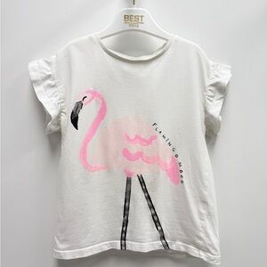 Zara White Tee with Pink Flamingo Print